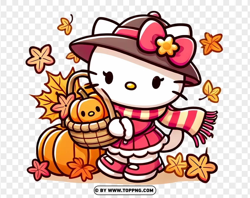 Hello Kitty Pumpkin Harvest Illustration PNG Transparent Background