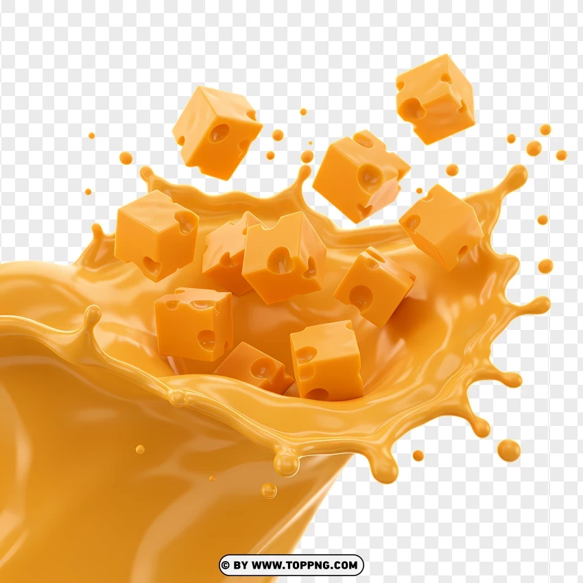 Realistic Melting Cheese Cubes Falling PNG Transparent Background