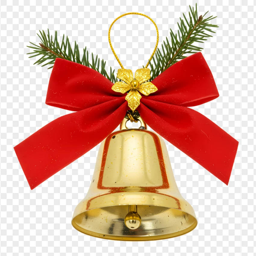 Hd Christmas Decoration With Red Ribbon And Bells PNG Transparent Background