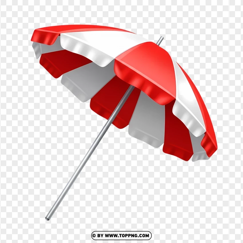 Red And White Beach Umbrella With Tilted Pole PNG Transparent Background