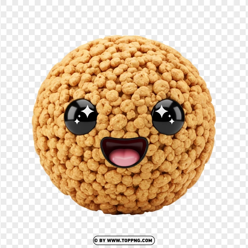 Happy Kawaii Oatmeal Ball With Big Eyes And Wide Smile PNG Transparent Background