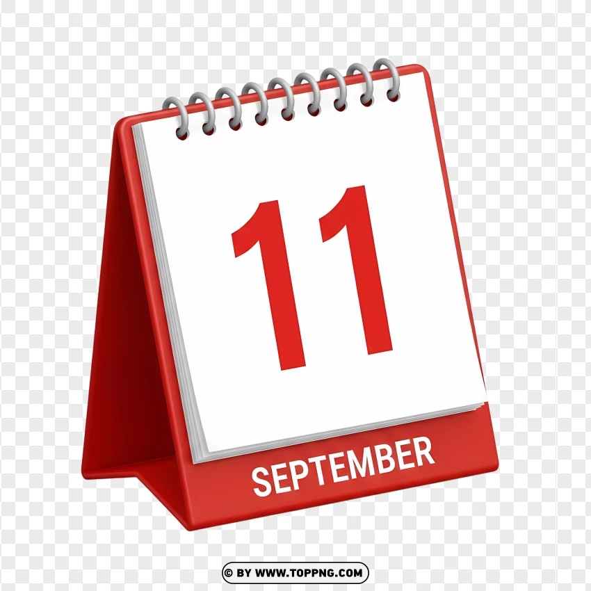 11 September Bold Red Planner Calendar Icon Design PNG Transparent Background