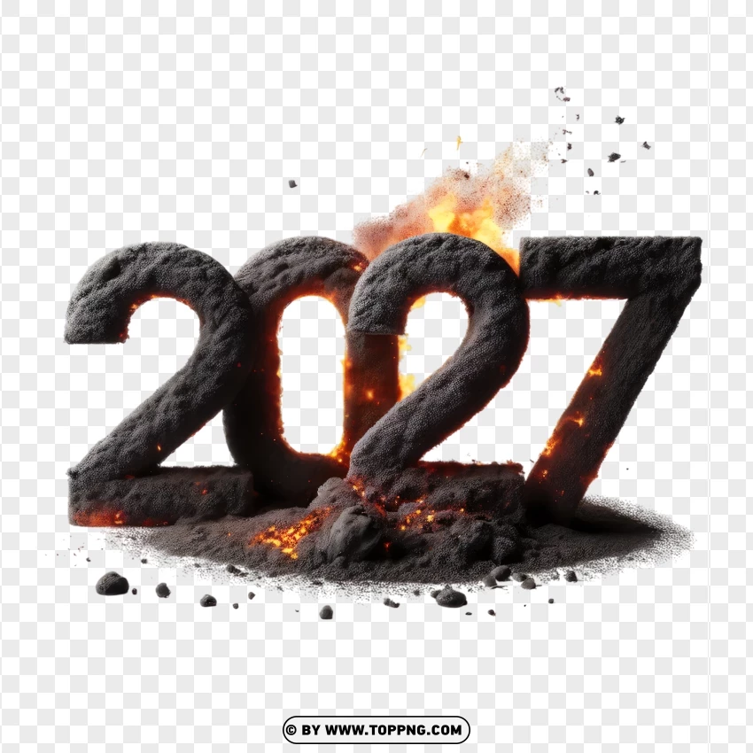 Burning 2027 Numbers With Realistic Explosion Scene PNG Transparent Background