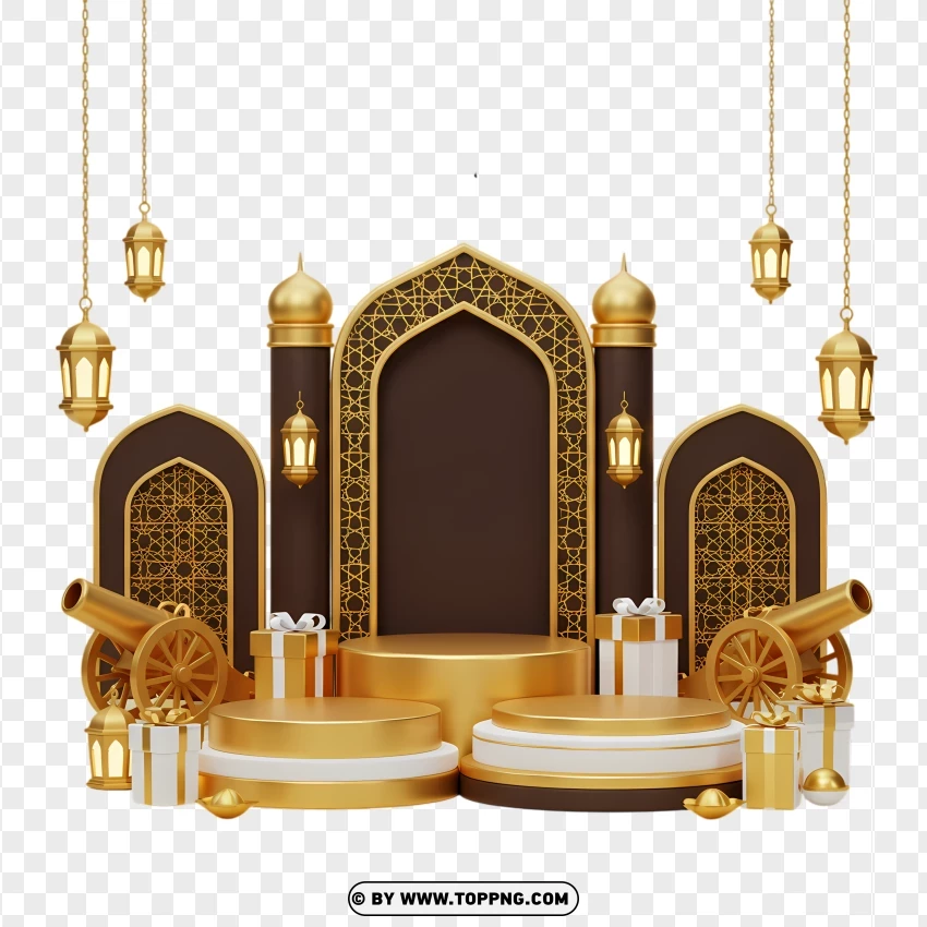 Happy Ramadan With Elegant Golden Decor PNG Transparent Background