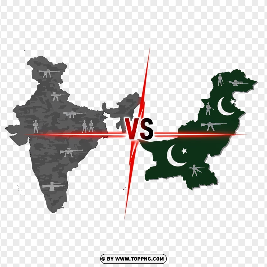India Vs Pakistan Map Battle Concept PNG Transparent Background