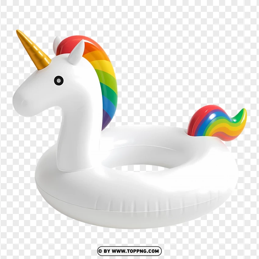 White Unicorn Inflatable Pool Float With Rainbow Tail PNG Transparent Background