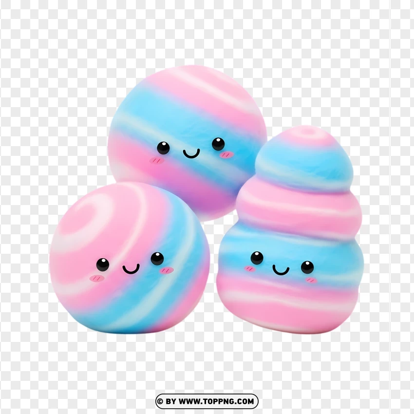 Cute Kawaii Macaron Characters With Pastel Swirls PNG Transparent Background
