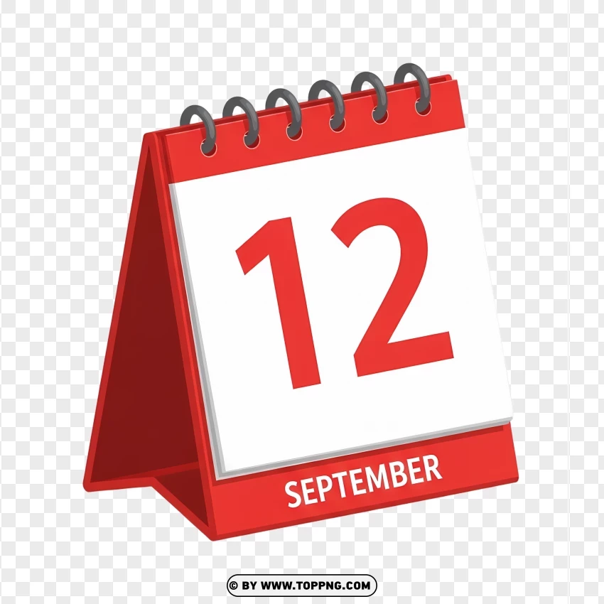 12 September Professional Red Standing Calendar Icon PNG Transparent Background