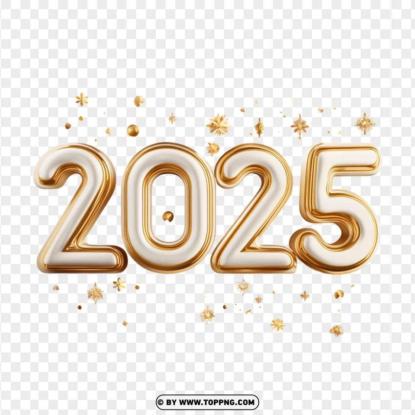 Luxury White And Gold 2025 Numbers With Sparkles PNG Transparent Background