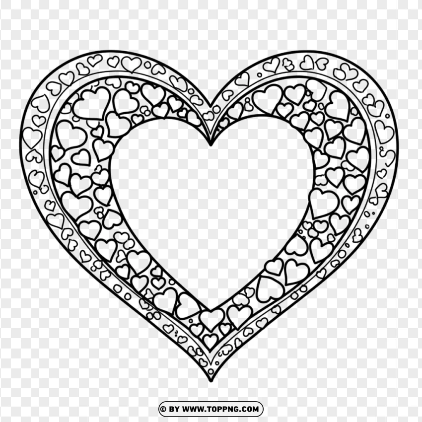 Decorative Heart Frame Coloring Page PNG Transparent Background