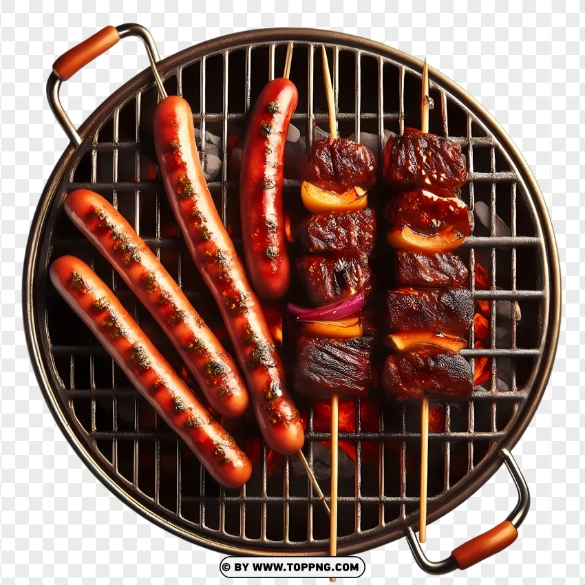 Round Grill With Sausages And Hot Dog PNG Transparent Background