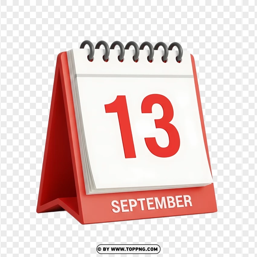 13 September Elegant 3d Desk Calendar Illustration PNG Transparent Background