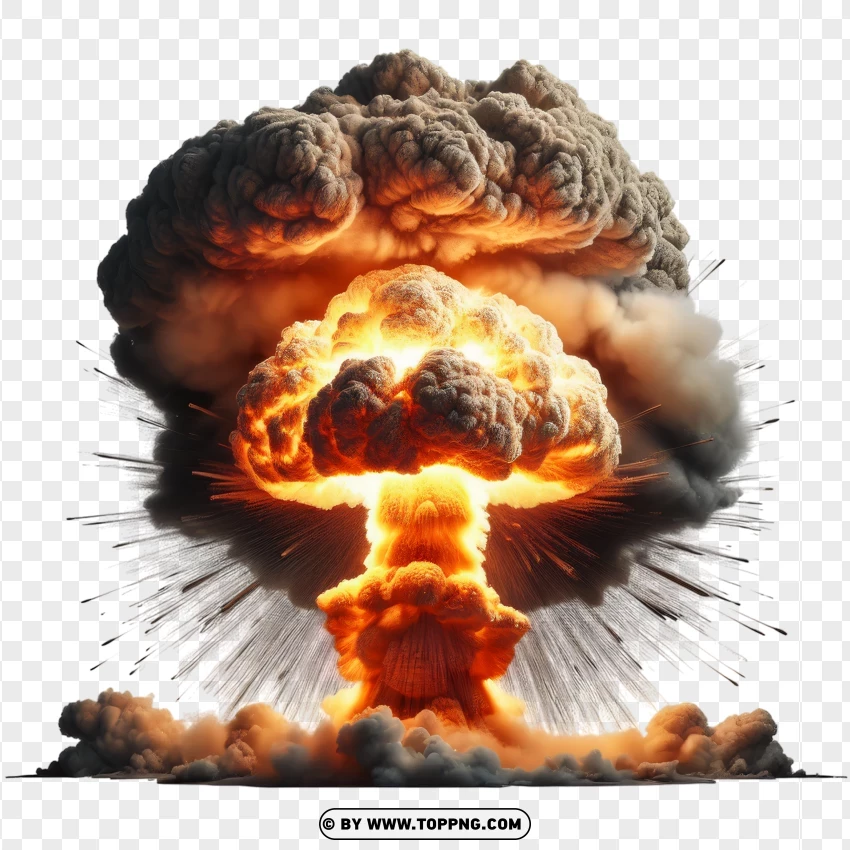 Nuclear Detonation With Fiery Cloud And Debris PNG Transparent Background