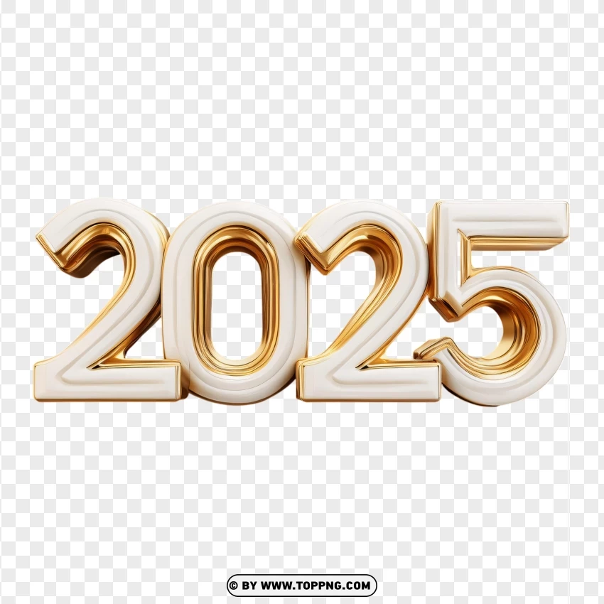 Golden 2025 Numbers With Stars Decoration PNG Transparent Background