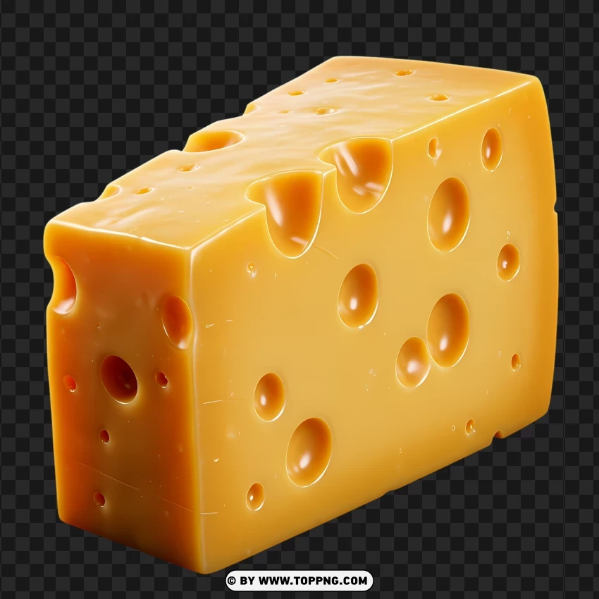 Classic Swiss Cheese Block With Natural Holes PNG Transparent Background