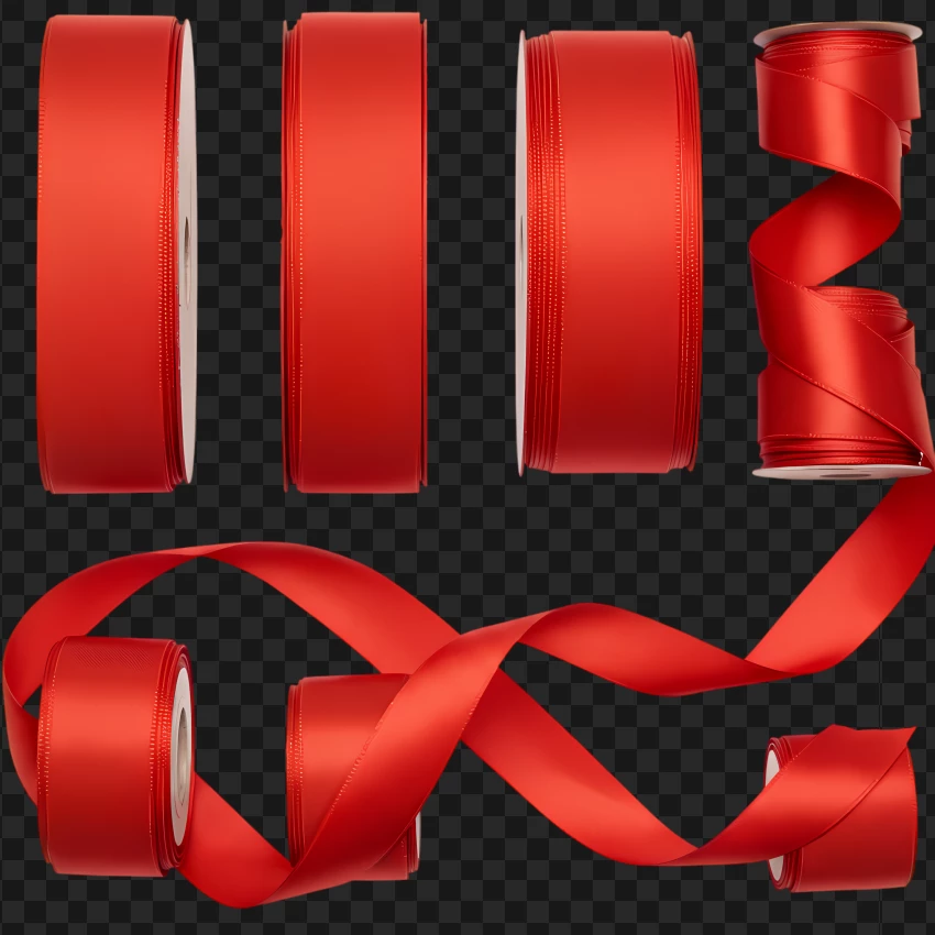 Set Of Various Red Ribbons And Bows PNG Transparent Background