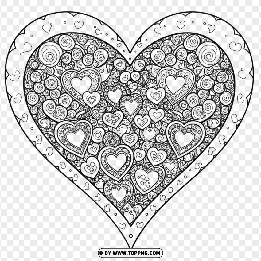 Heart Coloring Page Printable With Mandala Patterns PNG Transparent Background