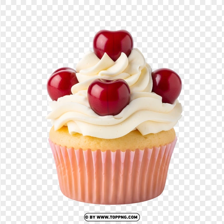 Cherry Topped Whipped Cream Cupcake PNG Transparent Background