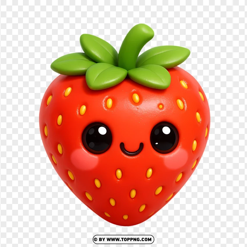 Strawberry Fruit With Kawaii Eyes PNG Transparent Background