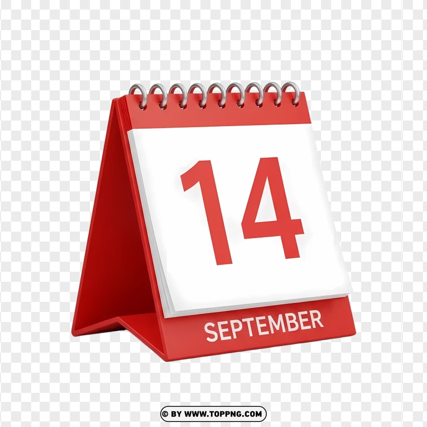 14 September Stylish Red Flip Desk Calendar In 3d PNG Transparent Background