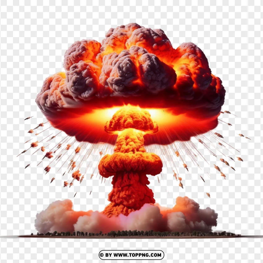 Intense Atomic Bomb Explosion With Smoke Cloud PNG Transparent Background