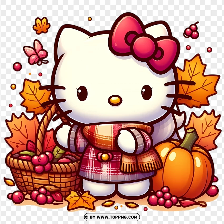 Hello Kitty Autumn Basket Scene PNG Transparent Background