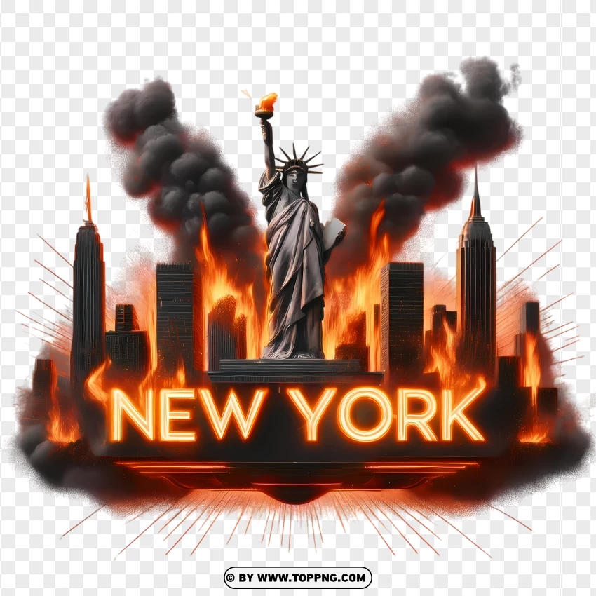 Burning Skyline New York PNG Transparent Background