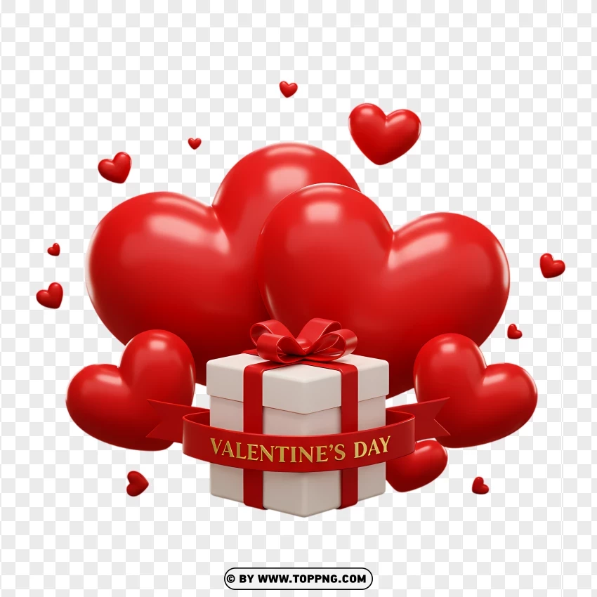 Hd Gift Box With Heart Balloons Valentines PNG Transparent Background