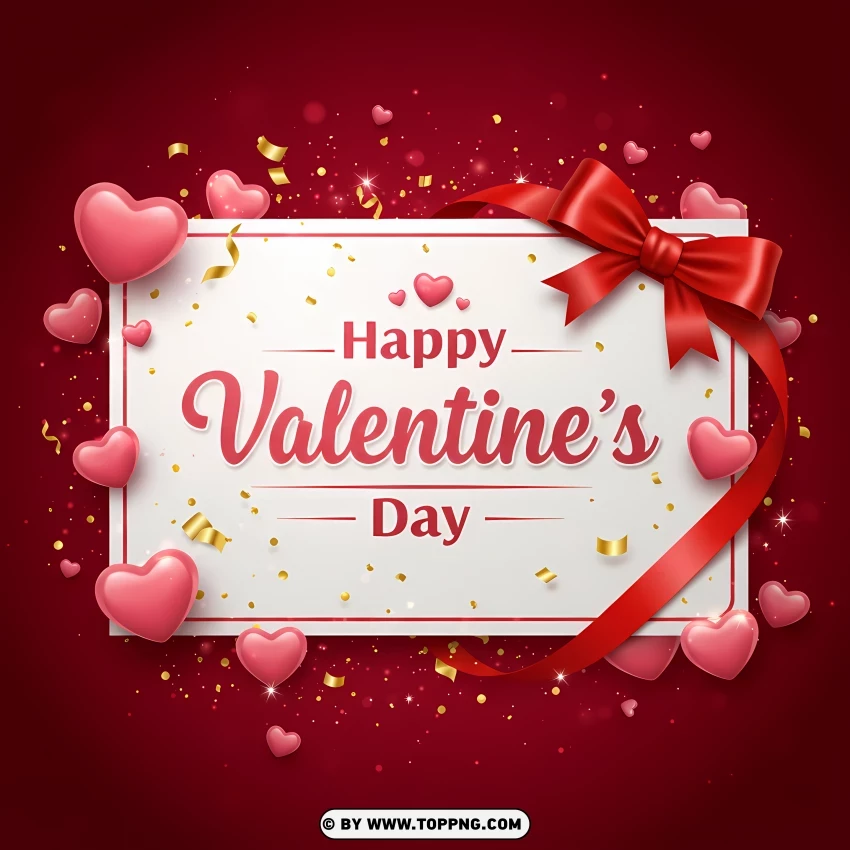 Happy Valentines Day With Pink Ribbon PNG Transparent Background