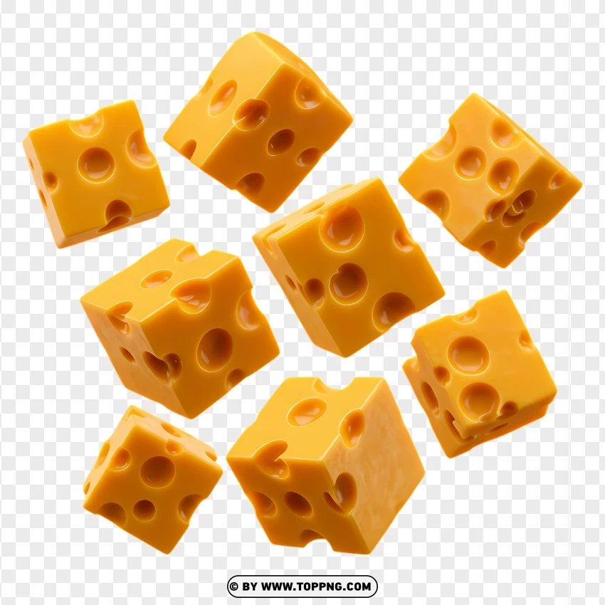 Crunchy Floating Cheese Cubes PNG Transparent Background