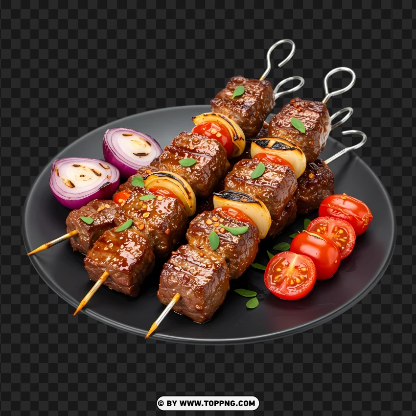 Mixed Meat And Veggie Skewers With Onion PNG Transparent Background