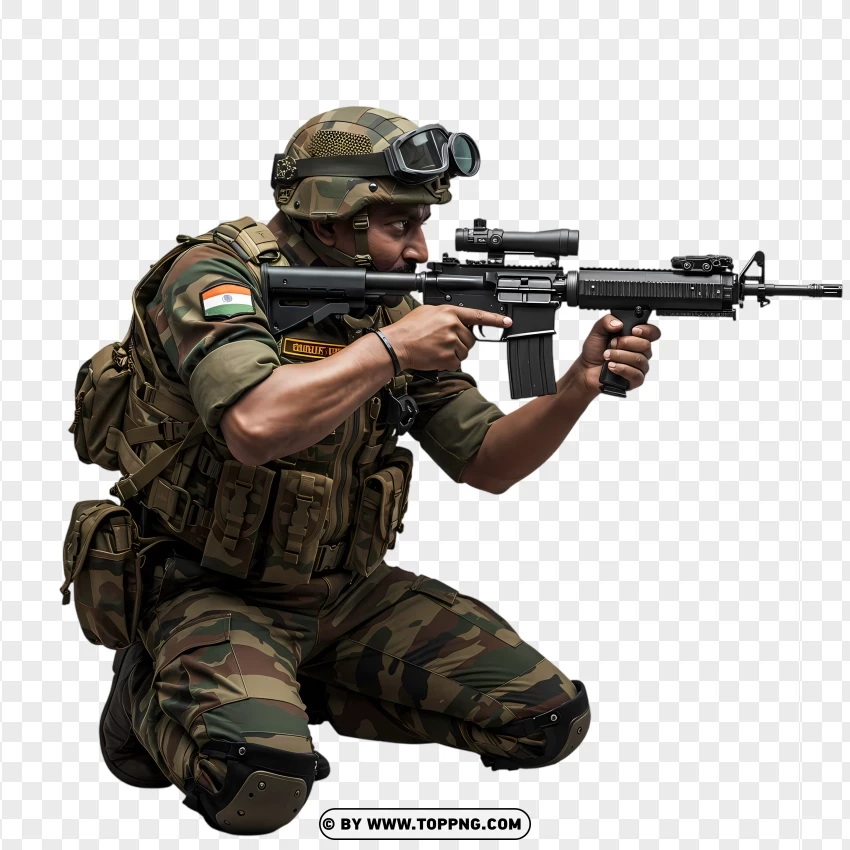 Army Man Firing Rifle PNG Transparent Background