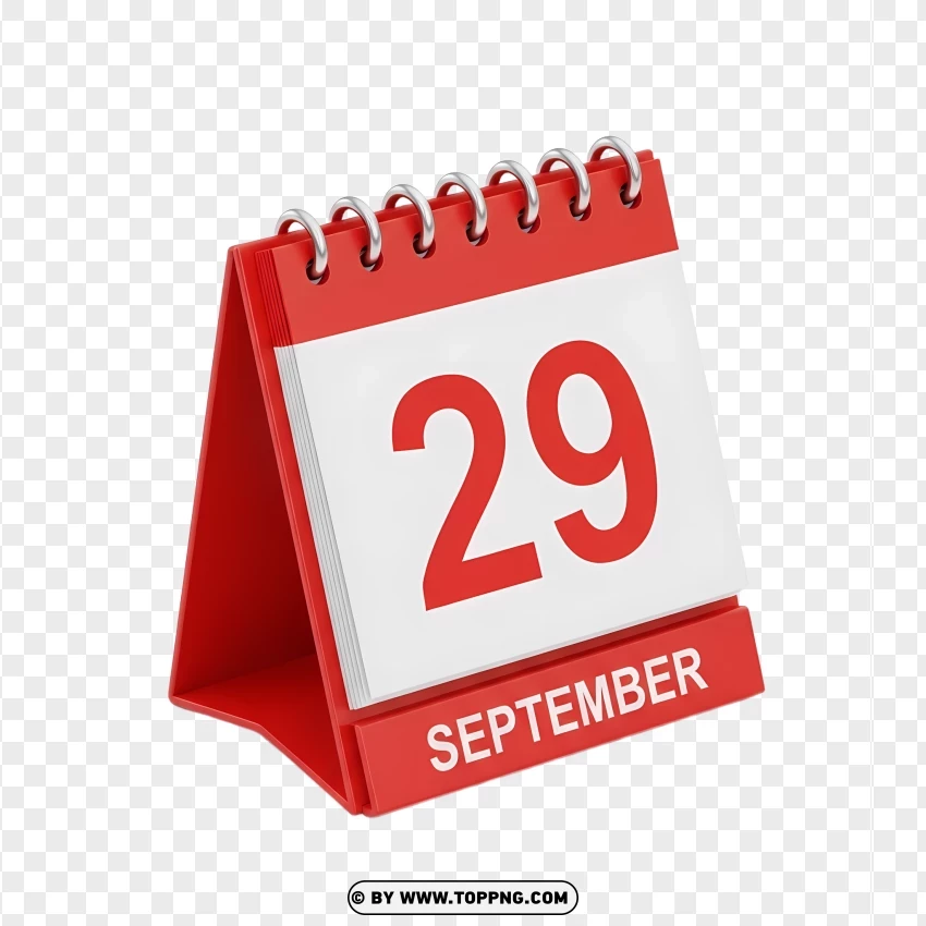 29 September Professional Standing Red Desk Calendar PNG Transparent Background
