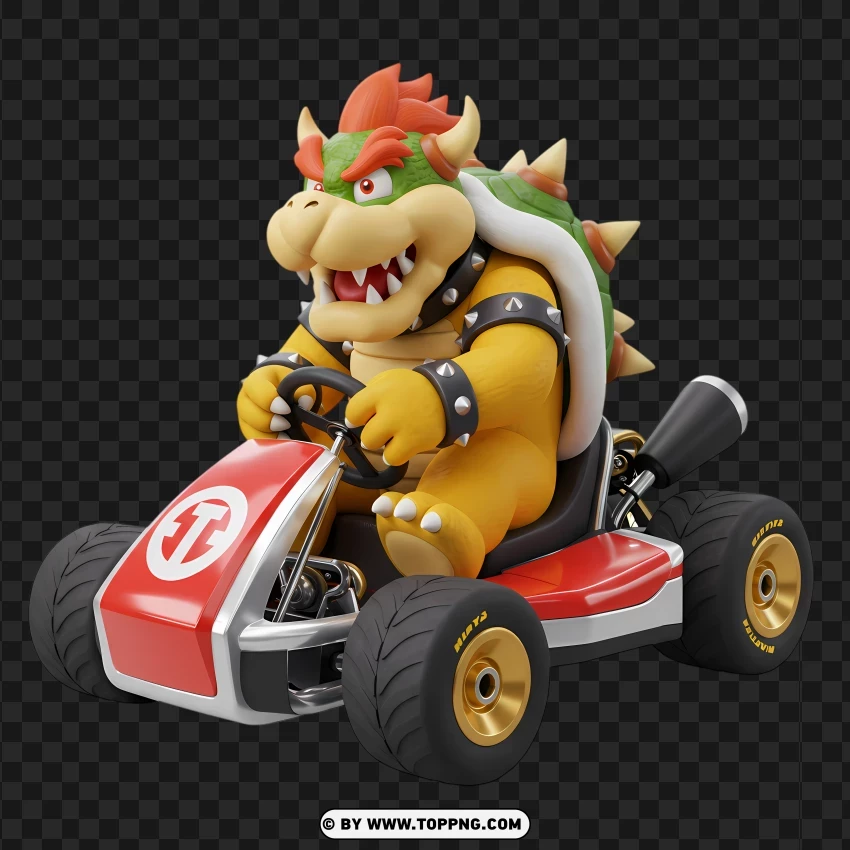 Mini Bowser Racing In A Kart PNG Transparent Background