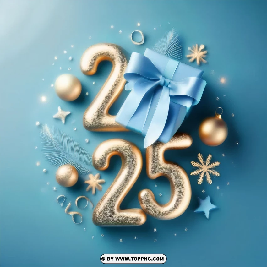 Blue And Gold Gift Design For 2025 Celebration PNG Transparent Background