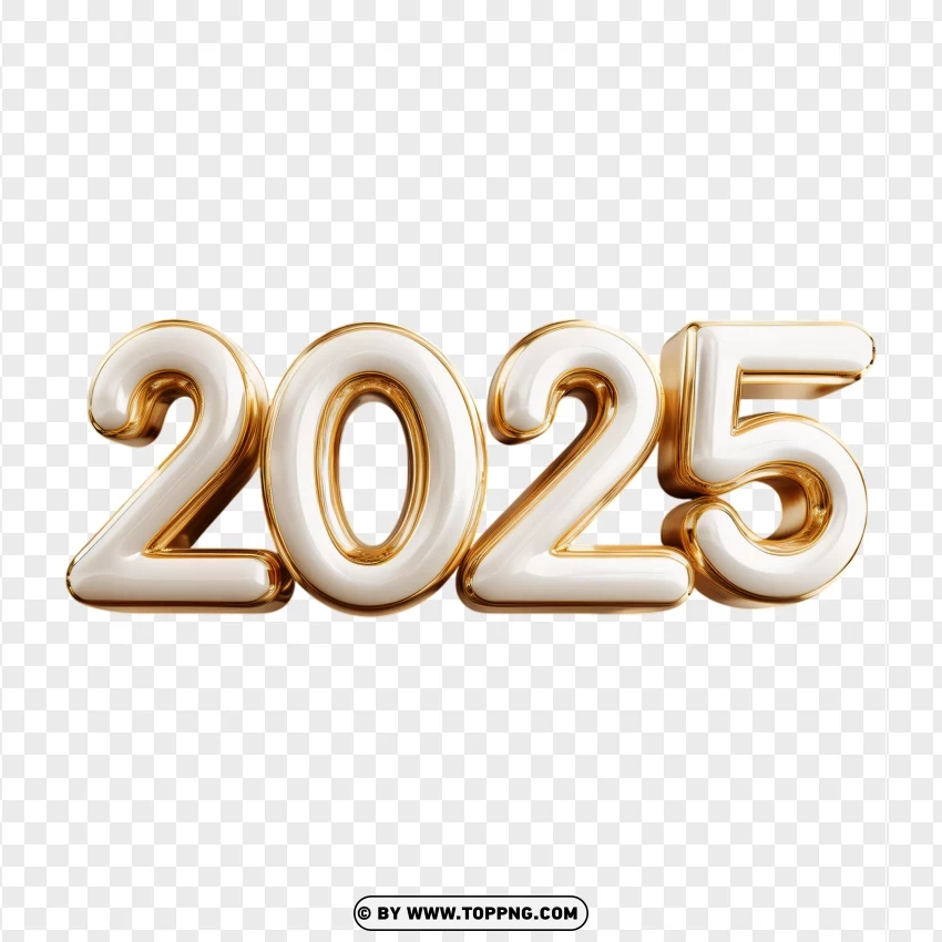 White And Gold 2025 Numbers In Festive Style PNG Transparent Background