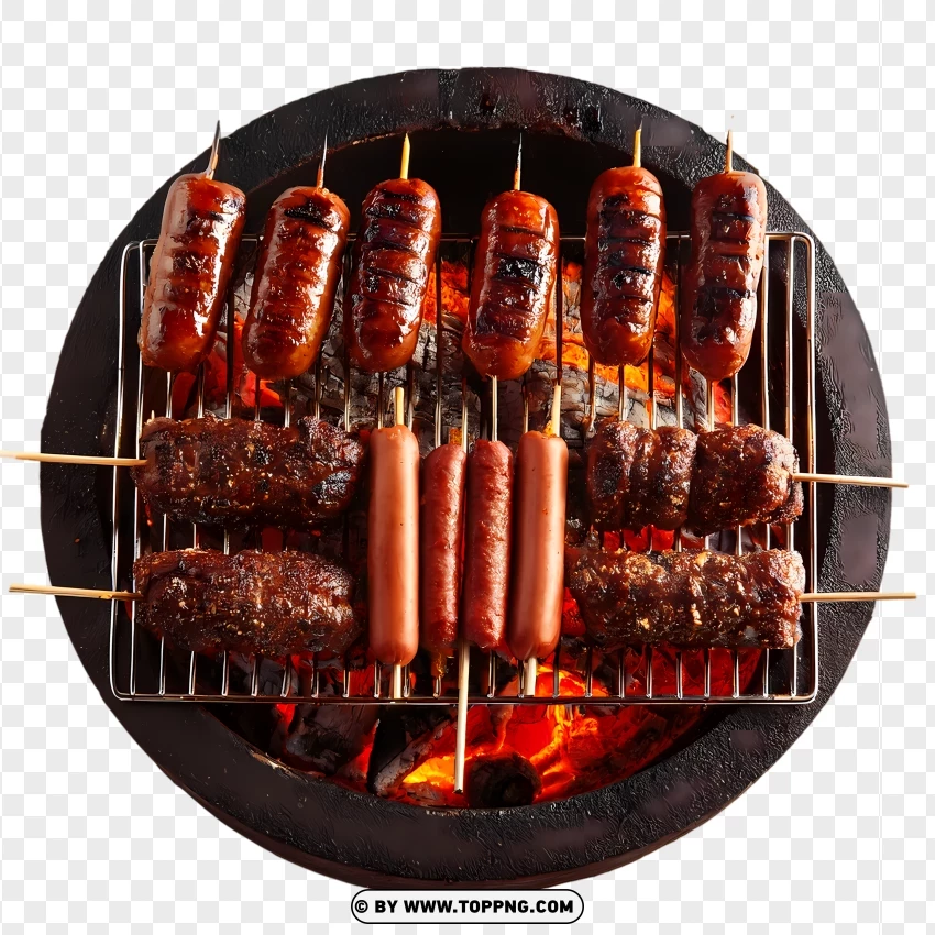 Barbecue Grill With Mixed Sausages And Meat PNG Transparent Background