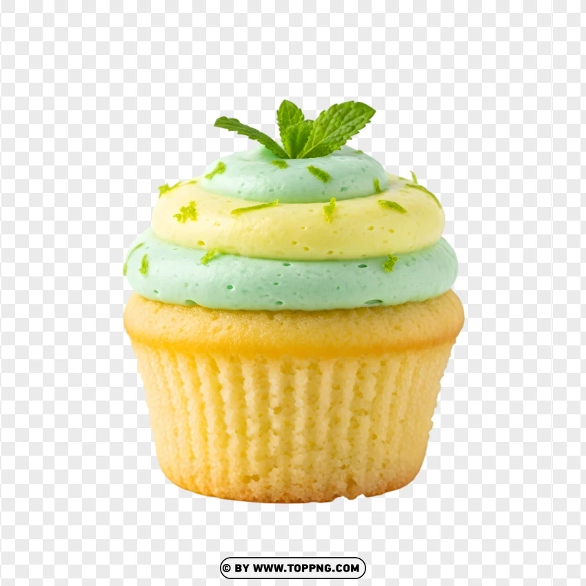 Mint Cupcake With Green Leaf Cream PNG Transparent Background