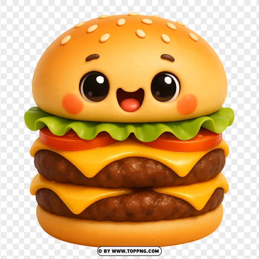 Triple Burger In Cute 3d Style PNG Transparent Background