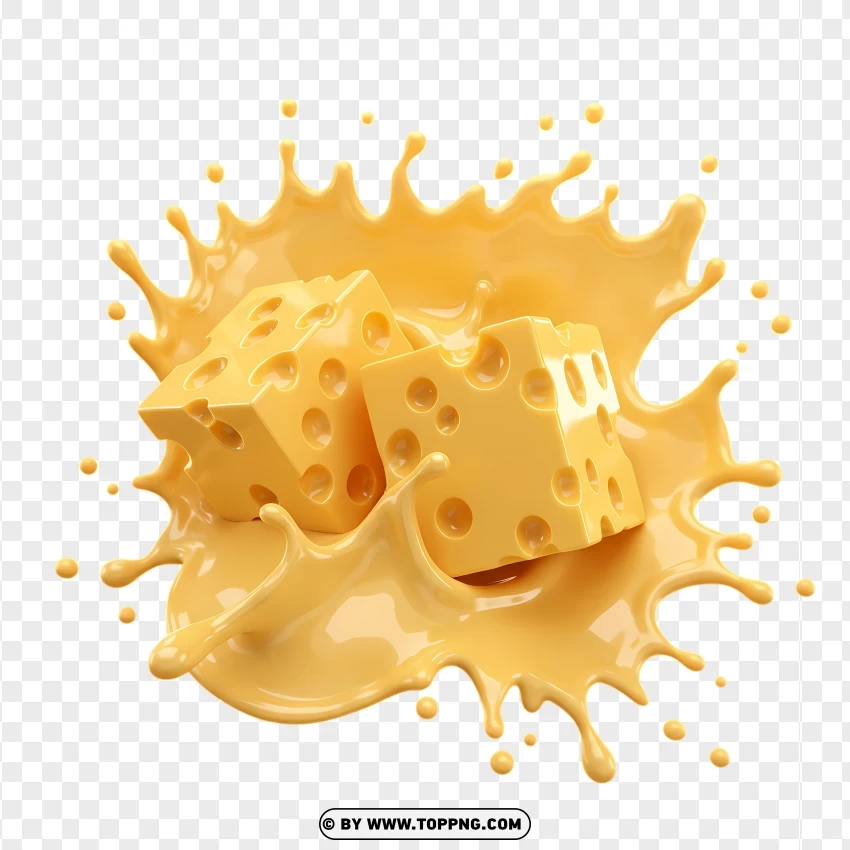 Realistic Cheese Explosion With Melted Texture PNG Transparent Background