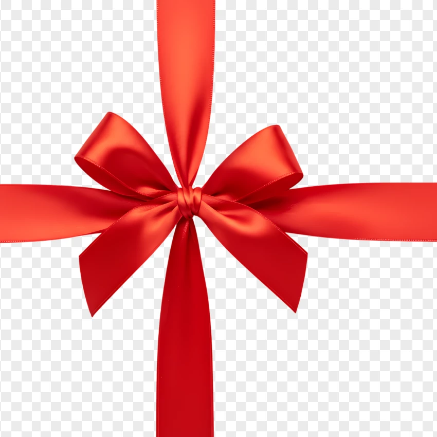 Red Ribbon Bow With Elegant Gift Decoration PNG Transparent Background