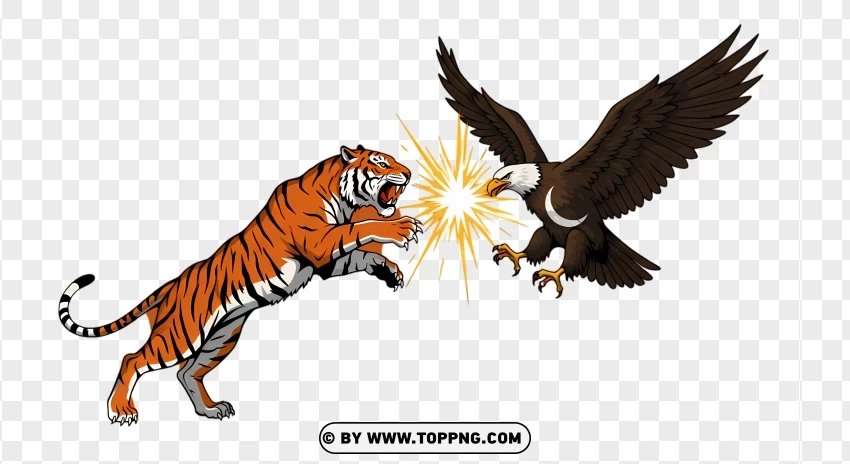 Tiger Vs Eagle Symbolic Battle PNG Transparent Background