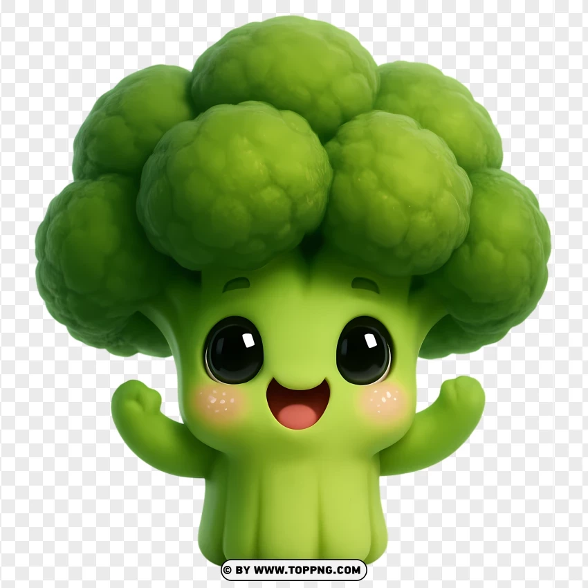 Kawaii Broccoli With Happy Expression PNG Transparent Background