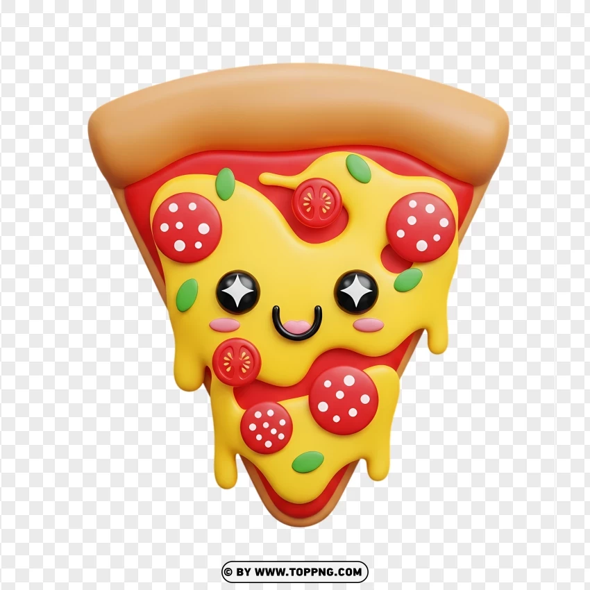 Cheesy Kawaii Pizza Slice With Melting Cheese And Stars PNG Transparent Background