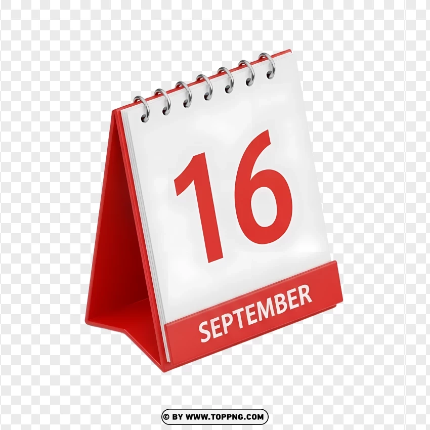 16 September Bold Red Calendar Icon Design In 3d PNG Transparent Background