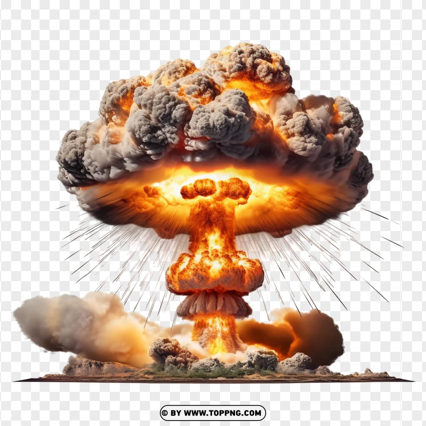 Nuclear Bomb Explosion With Fiery Mushroom Cloud PNG Transparent Background