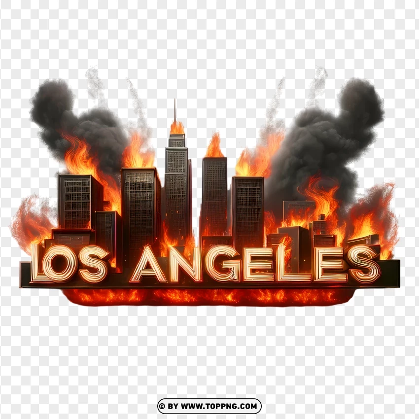 Los Angeles Fire Disaster Scene PNG Transparent Background