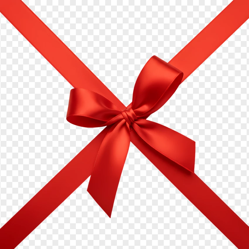 Hd Crossed Red Ribbon With Gift Bow PNG Transparent Background