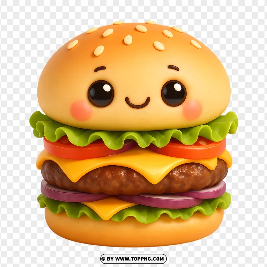 Double Cheeseburger With Kawaii Smile PNG Transparent Background