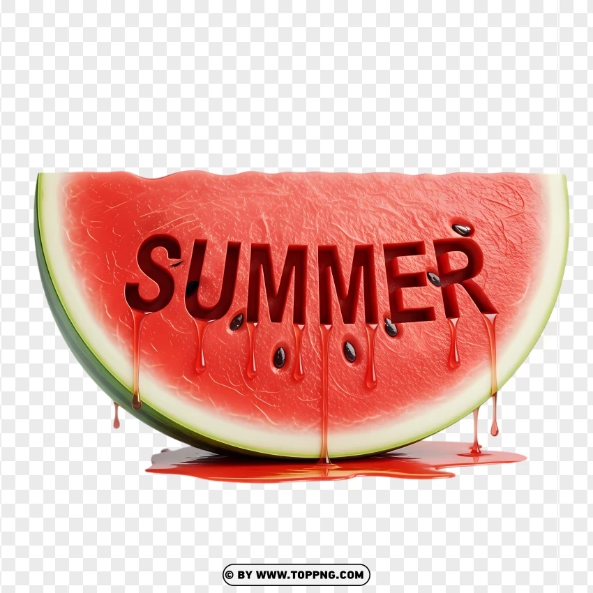Watermelon Slice With Summer Text Engraved PNG Transparent Background